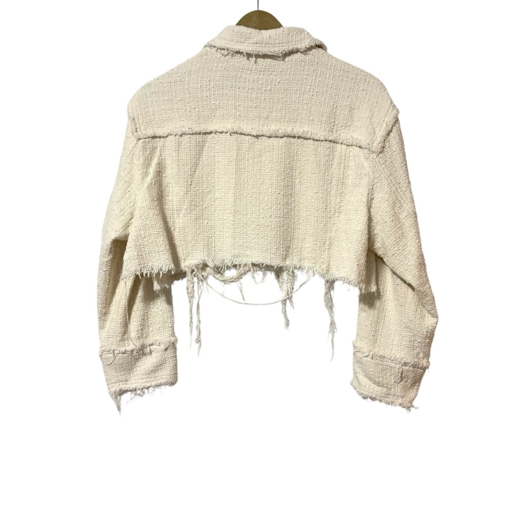 Zara White Tweed Cropped Cut Off Blazer Size Medium Preppy Business Casual - Picture 2 of 5